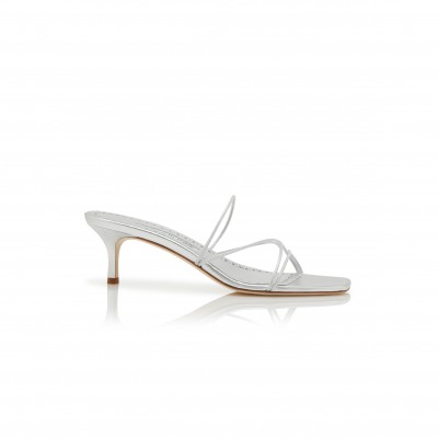 MANOLO BLAHNIK NINFEMU SILVER NAPPA LEATHER OPEN TOE MULES 224-1685-0002